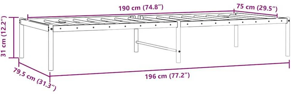 Metalinis lovos rėmas, baltos spalvos, 75x190cm