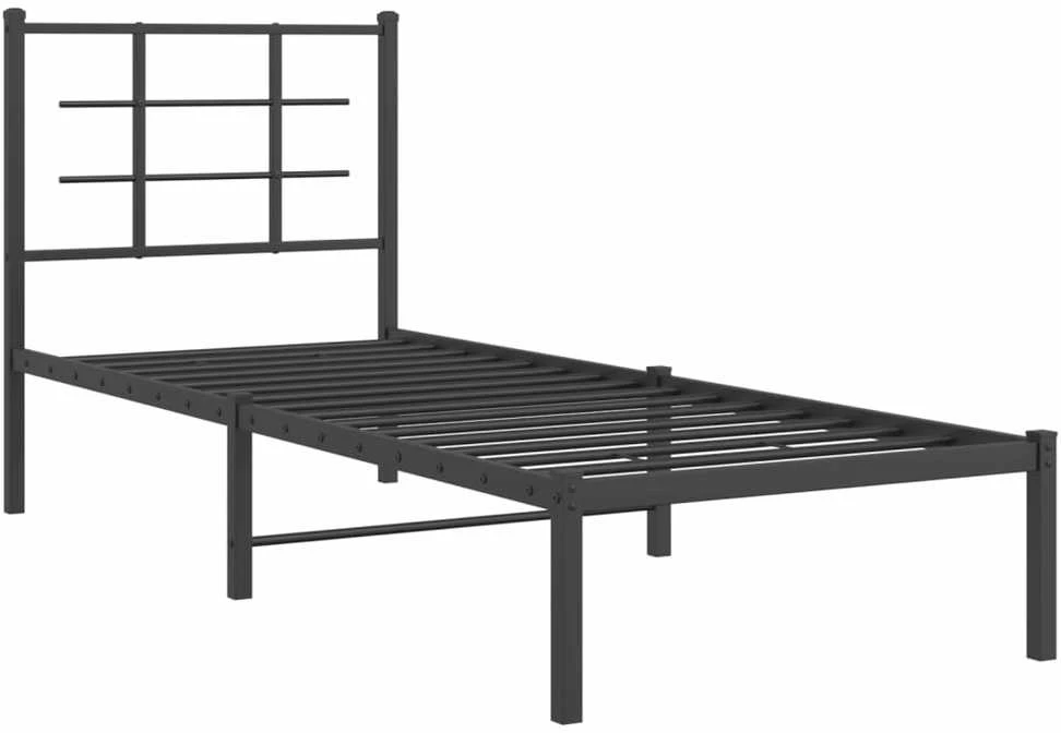Metalinis lovos rėmas su galvūgaliu, juodos spalvos, 75x190cm