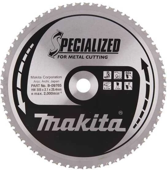 Makita T.C.T. pjūklas SPECIALIZED 305X2.1X25.4mm 0° T60 B-09765 T.C.T • 305 x25.4 mm • T60 • 0° • Metalui
