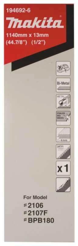 Makita Pjovimo juosta 13x0,5x1140mm, 24 Tpi, BIM, <4mm, plastikui, spalvotiesiems metalams, minkštam plienui, lietam plienui, ketui, kietam plienui ir nerūdijančiam plienui, 1 vnt. pakuotėje. 194692-6