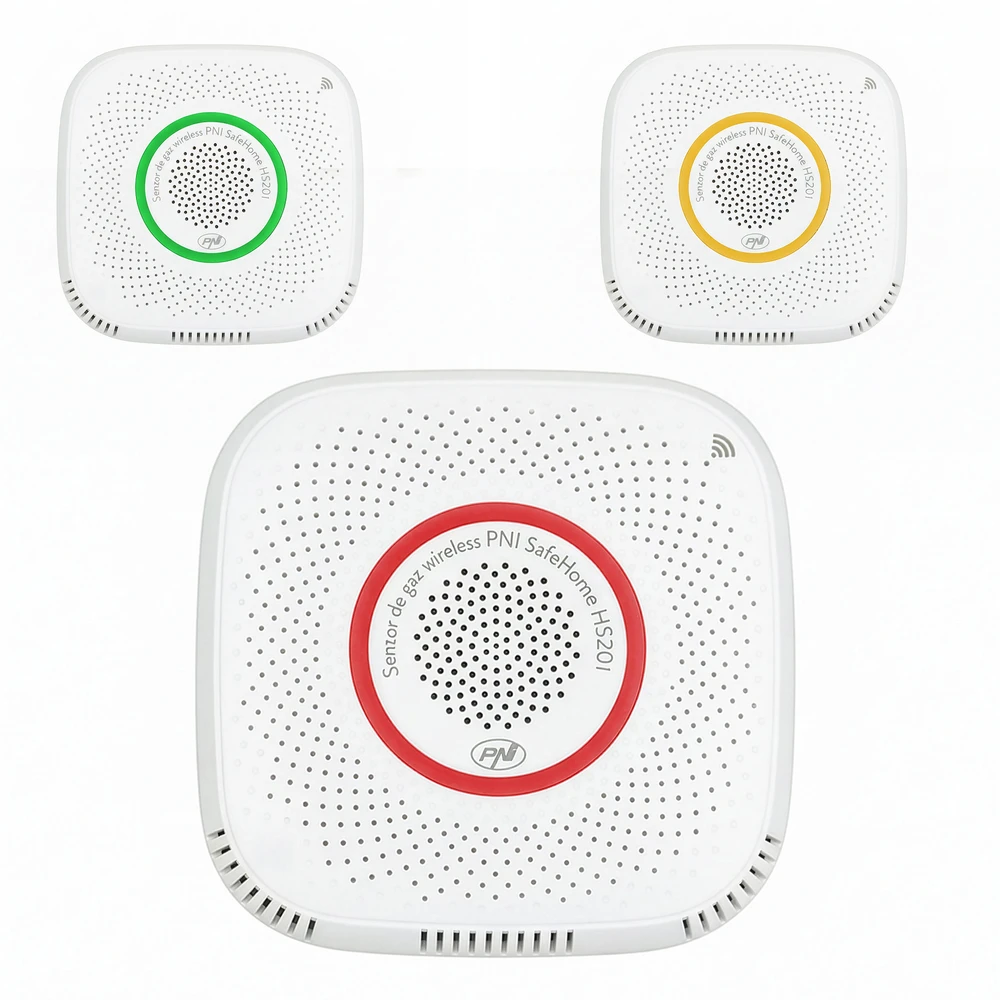 Metano dujų jutiklis (CH4) PNI SafeHouse HS201 su „WiFi“, valdymas per „Tuya Smart“ programėlę, 230V maitinimo šaltinis, balso pranešimai, garsinis ir vaizdinis aliarmas, elektromagnetinio vožtuvo išvestis