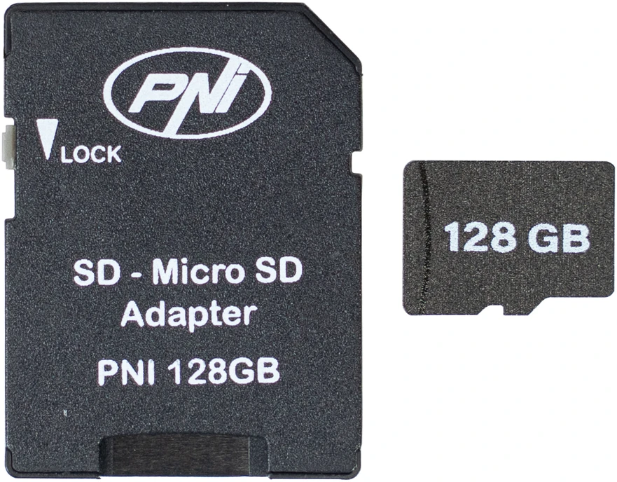 „MicroSD“ PNI 128 GB atminties kortelė su SD adapteriu, 10 klasė, 80 Mb/s, V30