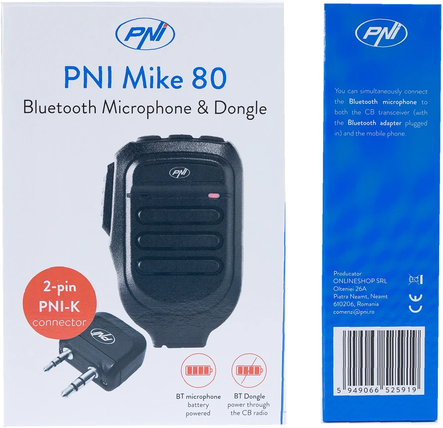 Mikrofonas ir „Bluetooth“ adapteris PNI Mike 80, dviejų kanalų, suderinamas su PNI HP 8001L