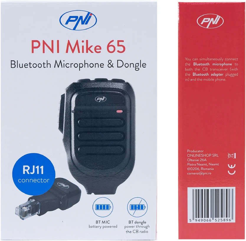 Mikrofonas ir „Bluetooth“ adapteris PNI Mike 65, dviejų kanalų, suderinamas su PNI HP 6500, PNI HP 7120