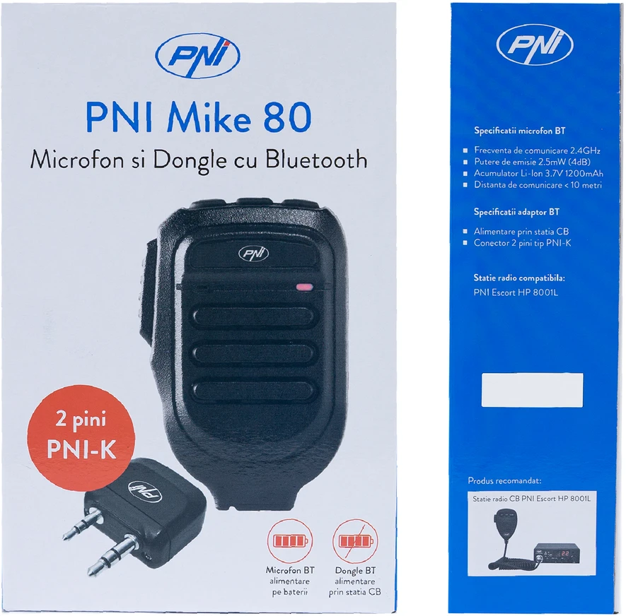 Mikrofonas ir „Bluetooth“ adapteris PNI Mike 80, dviejų kanalų, suderinamas su PNI HP 8001L