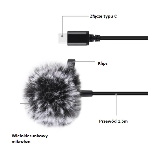 Puluz Jack Lavalier laidinis mikrofonas 1.5m USB-C Type-C PU425