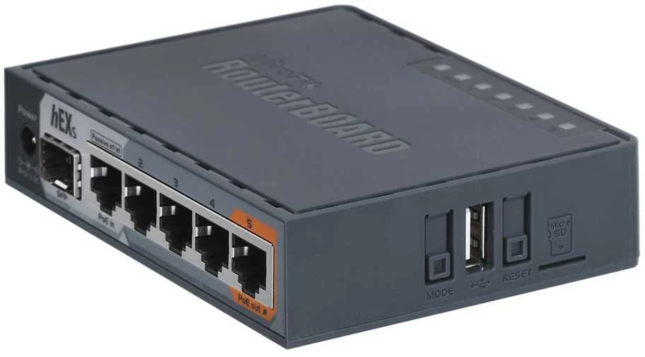 Šakotuvas „MikroTik“ laidinio Ethernet maršrutizatorius RB760iGS, hEX S, dviejų branduolių 880MHz procesorius, 256 MB RAM, 16 MB („MicroSD“), 5xGigabit LAN, 1xSFP, USB, IPsec aparatinės įrangos šifravimo palaikymas ir „The Dude“ serverio paketas, PCB temperatūros ir įtampos monitorius, „Beeper“, „RouterOS L4“ | MikroTik | Ethernet maršrutizatorius hEX S | RB760iGS | Nėra „Wi-Fi“ | 10/100/1000 Mbit/s | Ethernet LAN (RJ-45) jungtys 5 | Mesh palaikymas: Ne | MU-MiMO: Ne | Nėra mobiliojo plačiajuosčio ryšio | Antenos tipas: Ne | 1 | 12 mėn.