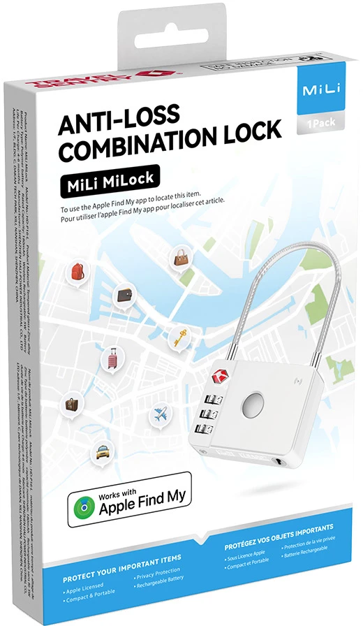 MiLi GPS Bluetooth MiLock sekiklis HD-P16-L (tik Apple) bagažo užraktas baltas