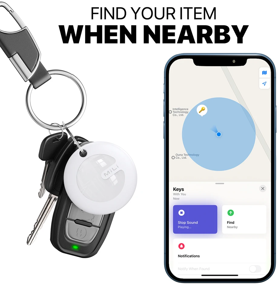 MiLi GPS Bluetooth MiTag sekiklis HD-P16 (tik) + raktų pakabukas juodas