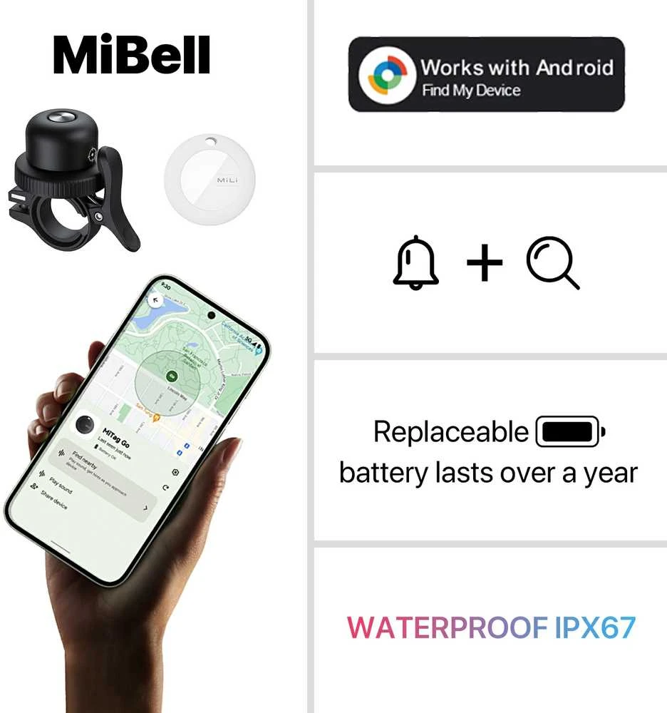 MiLi GPS Bluetooth MiTag Tracker HD-P16-B Android + bike bell juodos spalvos