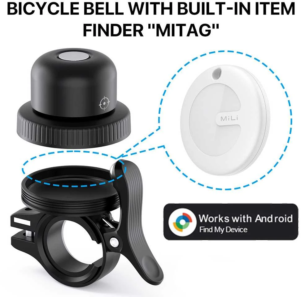 MiLi GPS Bluetooth MiTag Tracker HD-P16-B Android + bike bell juodos spalvos