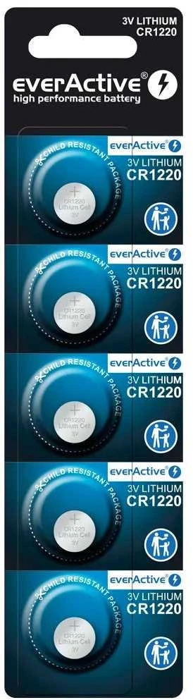 Mini everActive CR1220 ličio baterija – lizdinė plokštelė su 5 vnt.