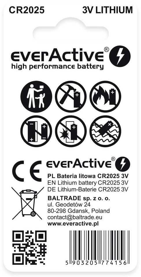 Mini ličio baterija everActive CR2025 – lizdinė plokštelė 2 vnt.