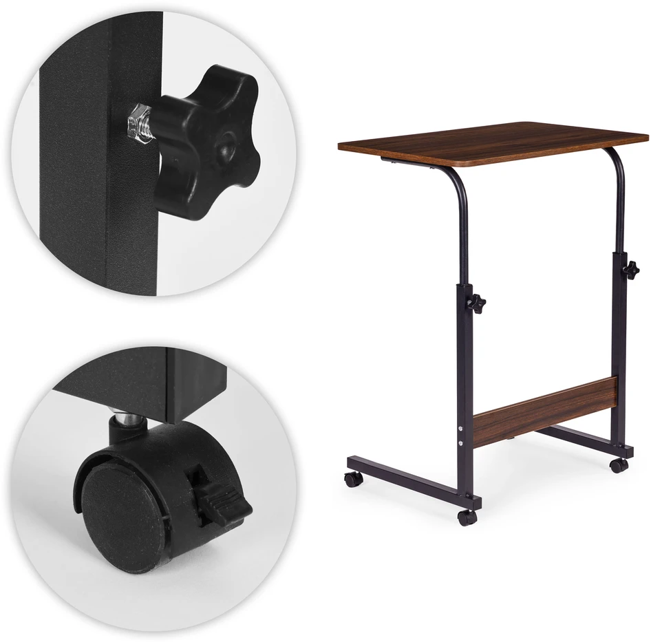 Mobile laptop table – side desk for armchair and sofa in dark walnut finish, ModernHome
