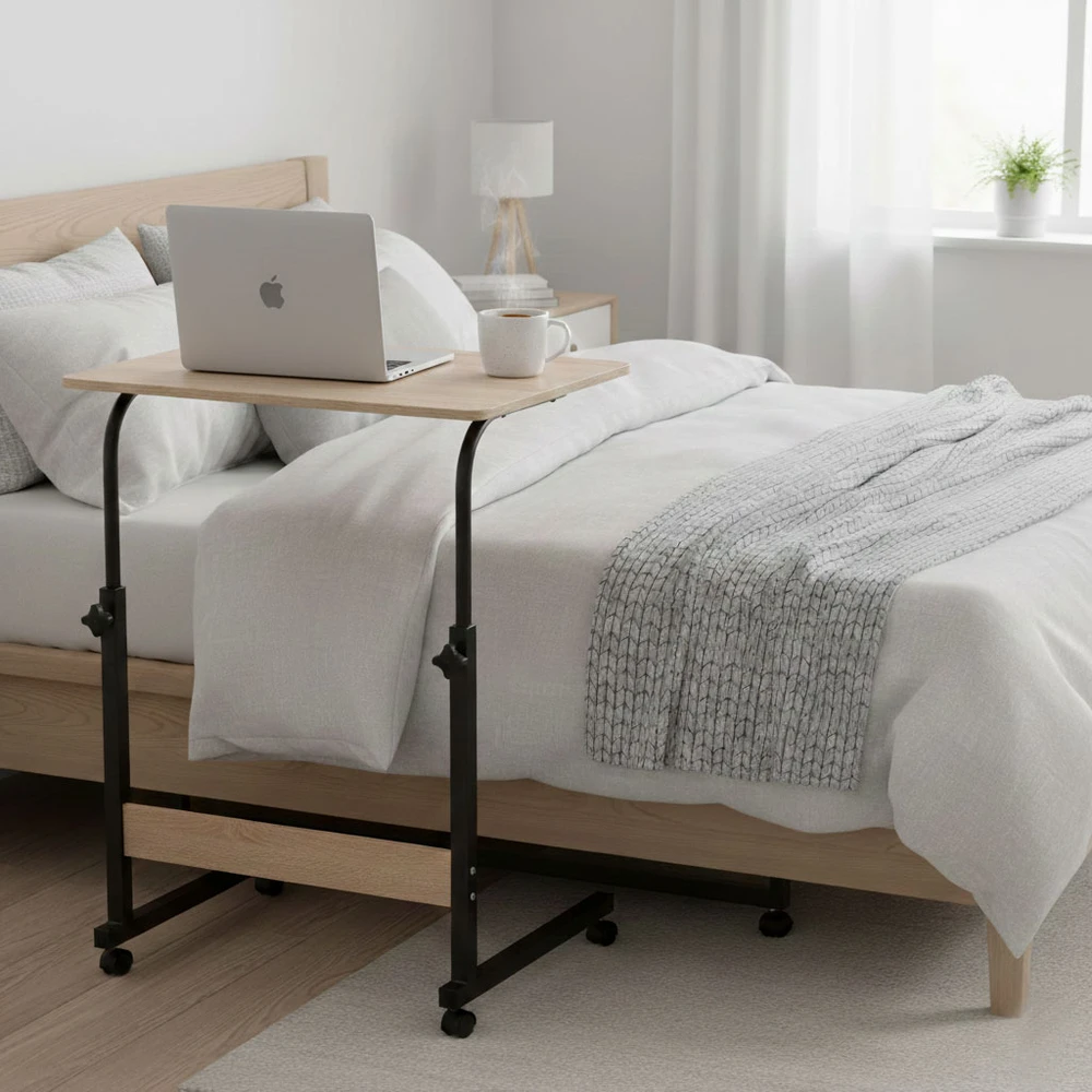 Mobile laptop table – side desk for armchair in light oak color, ModernHomedąb ModernHome