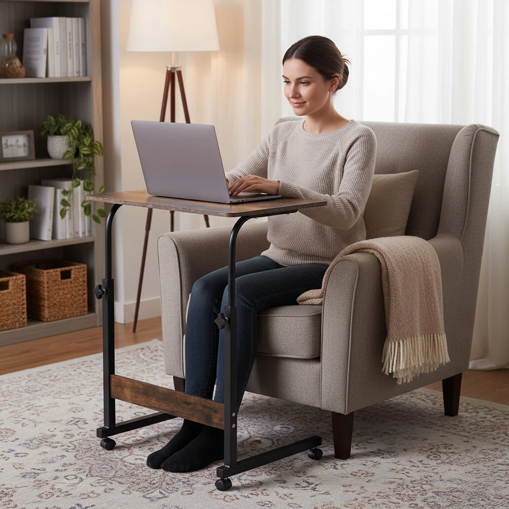 Mobile laptop table – side desk for armchair in aged walnut finish, ModernHome