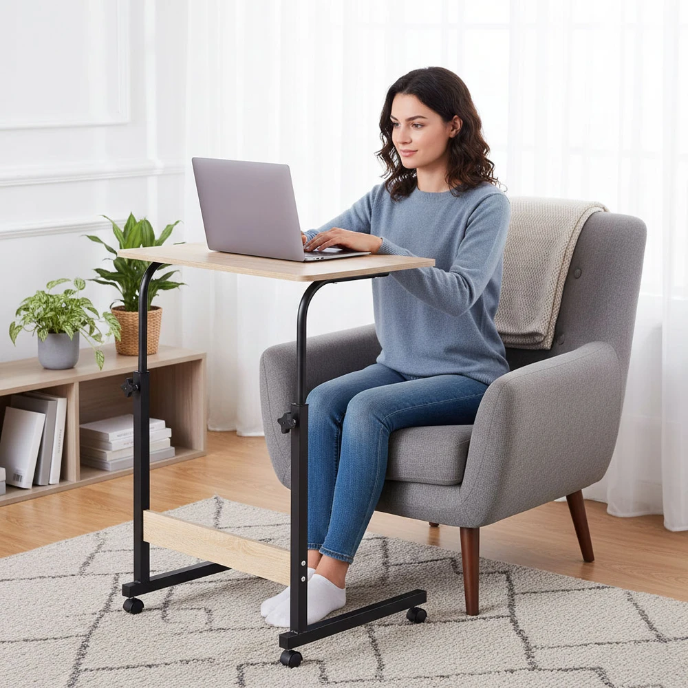 Mobile laptop table – side desk for armchair in light oak color, ModernHomedąb ModernHome