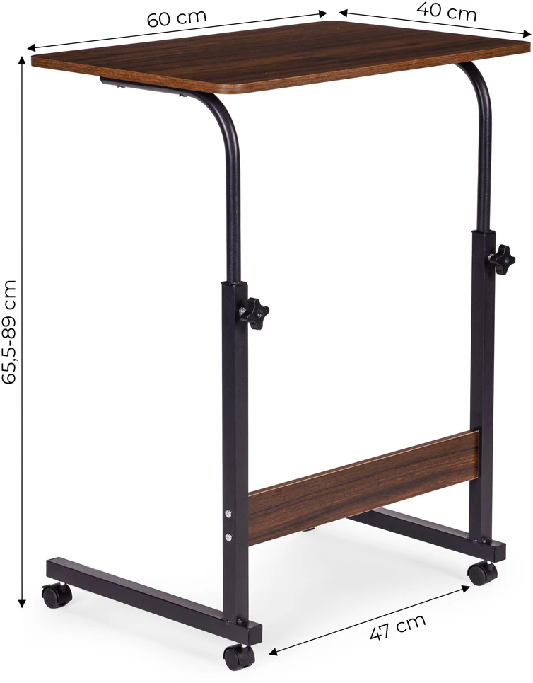 Mobile laptop table – side desk for armchair and sofa in dark walnut finish, ModernHome