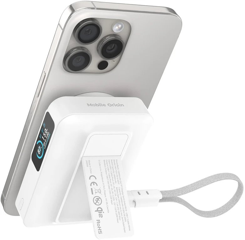 Nezatříděno Mobile Origin 10000 mAh Qi2 TFT Ekranas Semi-solid PowerBank PB19 – USB-C Cable Baltas