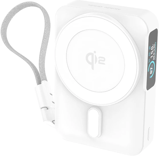 Nezatříděno Mobile Origin 10000 mAh Qi2 TFT Ekranas Semi-solid PowerBank PB19 – USB-C Cable Baltas