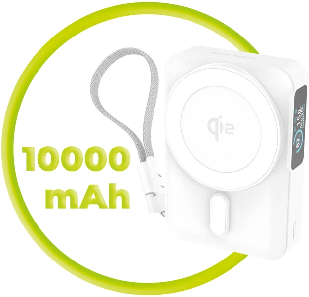 Nezatříděno Mobile Origin 10000 mAh Qi2 TFT Ekranas Semi-solid PowerBank PB19 – USB-C Cable Baltas
