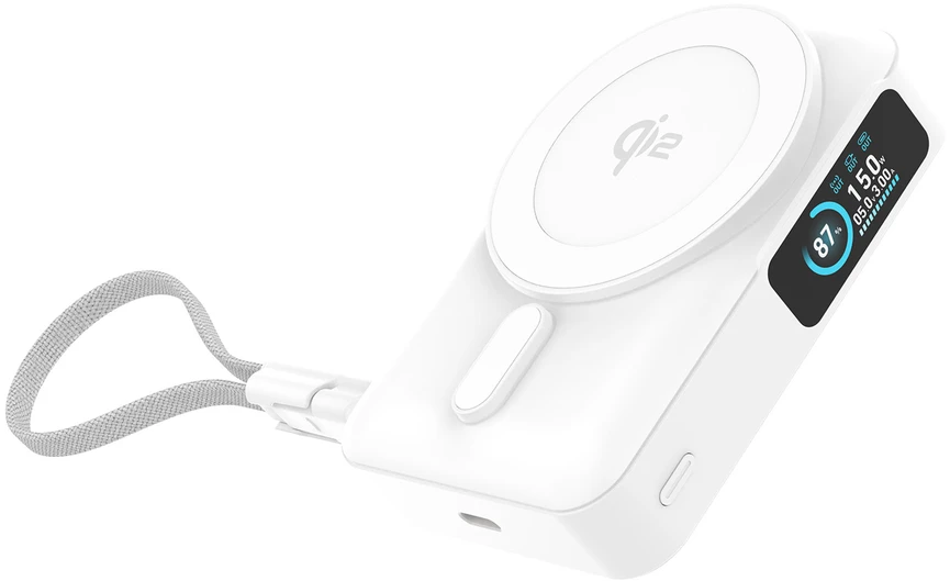 Nezatříděno Mobile Origin 10000 mAh Qi2 TFT Ekranas Semi-solid PowerBank PB19 – USB-C Cable Baltas