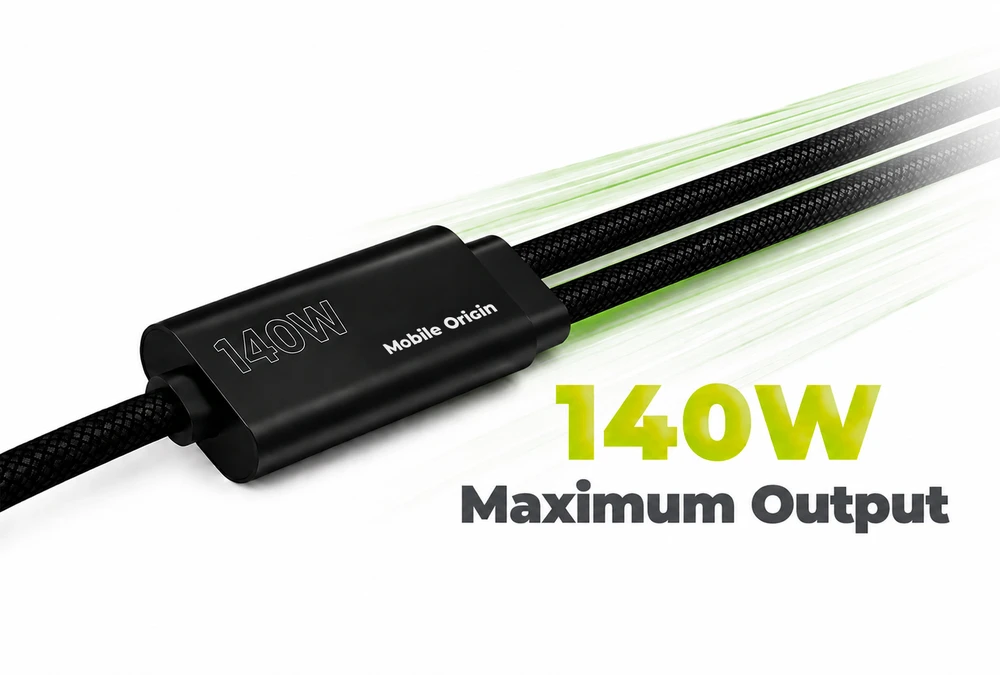 „Mobile Origin“ 140 W dvigubo įkrovimo USB-C laidas 1,2 m CB10