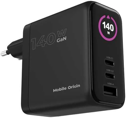 Įkroviklis Mobile Origin 140W GaN Ekranas Charger PW21 - 2x USB-C + USB-A