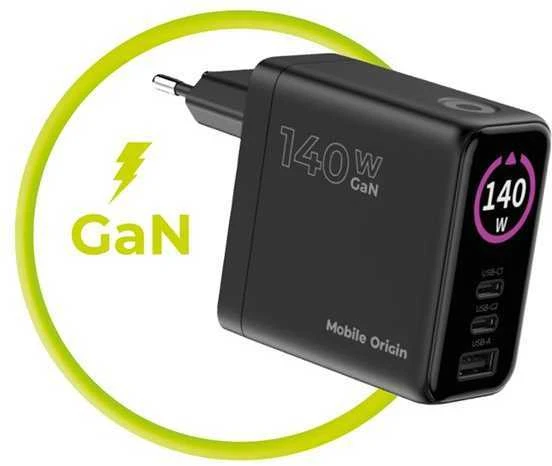 Įkroviklis Mobile Origin 140W GaN Ekranas Charger PW21 - 2x USB-C + USB-A