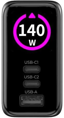 Įkroviklis Mobile Origin 140W GaN Ekranas Charger PW21 - 2x USB-C + USB-A