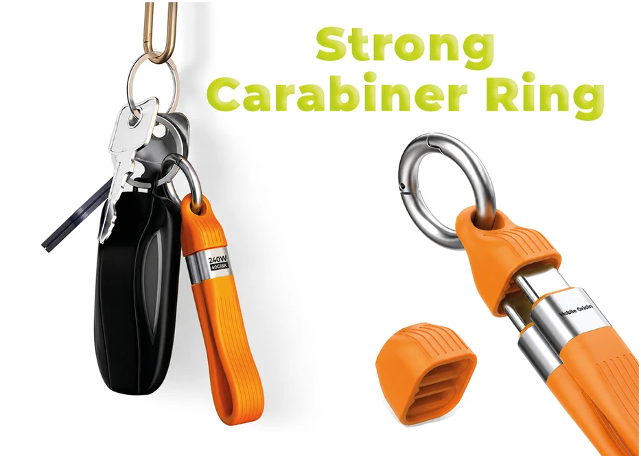 Mobile Origin 240W 40Gbps 8K USB-C Keychain Cable CB17 Oranžinis