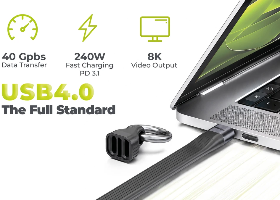 Mobile Origin 240W 40Gbps 8K USB-C Keychain Cable CB17 Juodas