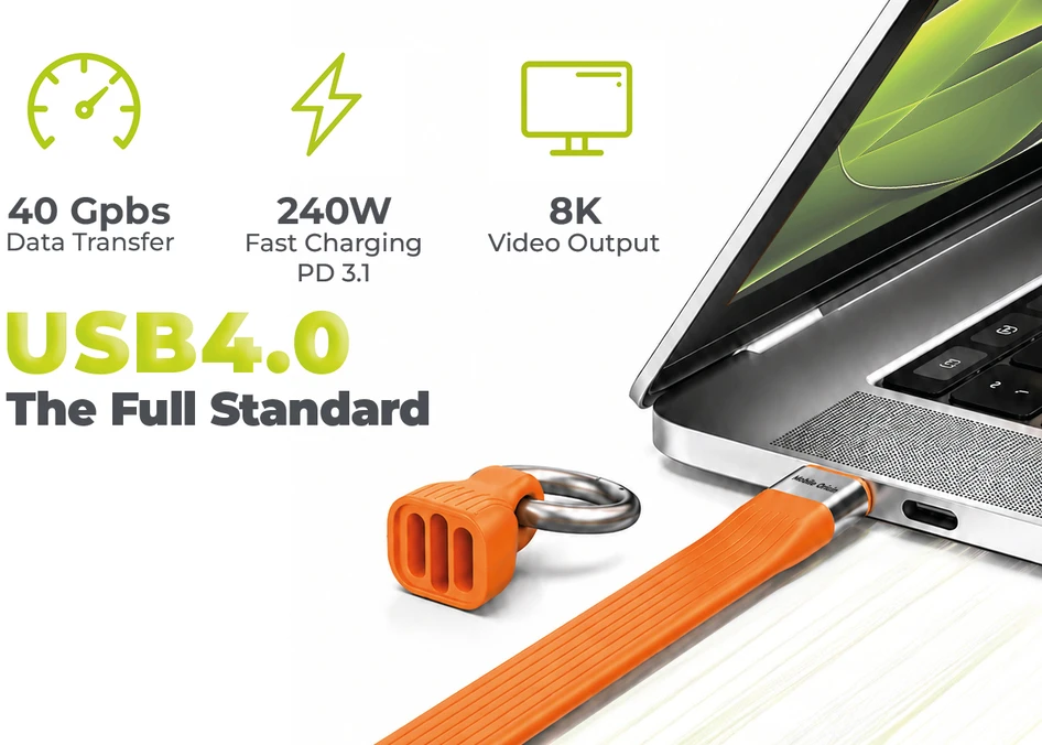 Mobile Origin 240W 40Gbps 8K USB-C Keychain Cable CB17 Oranžinis