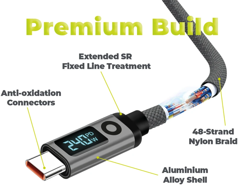 Mobile Origin 240W 80Gbps, 8K/60Hz LED Ekranas USB-C Cable 1.5m CB18