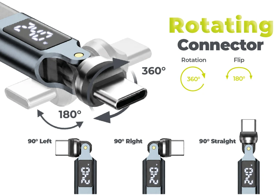 Mobile Origin 240W Ekranas 540° Rotating USB-C to USB-C Cable 1.8 m CB16