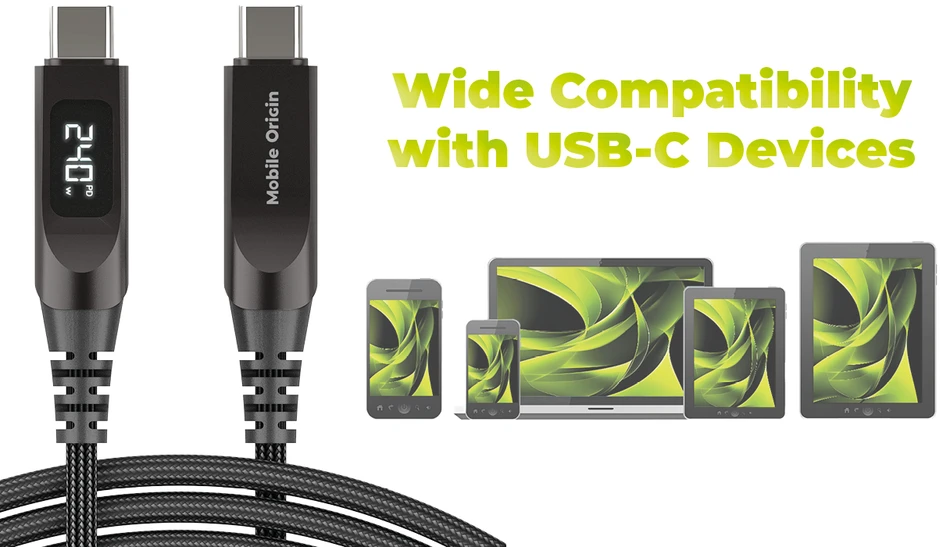 „Mobile Origin“ 240 W „Ekranas“ USB-C į USB-C laidas, 1,5 m, CB4