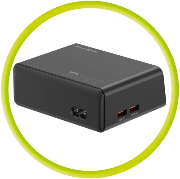 „Mobile Origin“ 240 W „GaN Ekranas“ įkrovimo šakotuvas PW39 – 4 USB-C + 2 USB-A