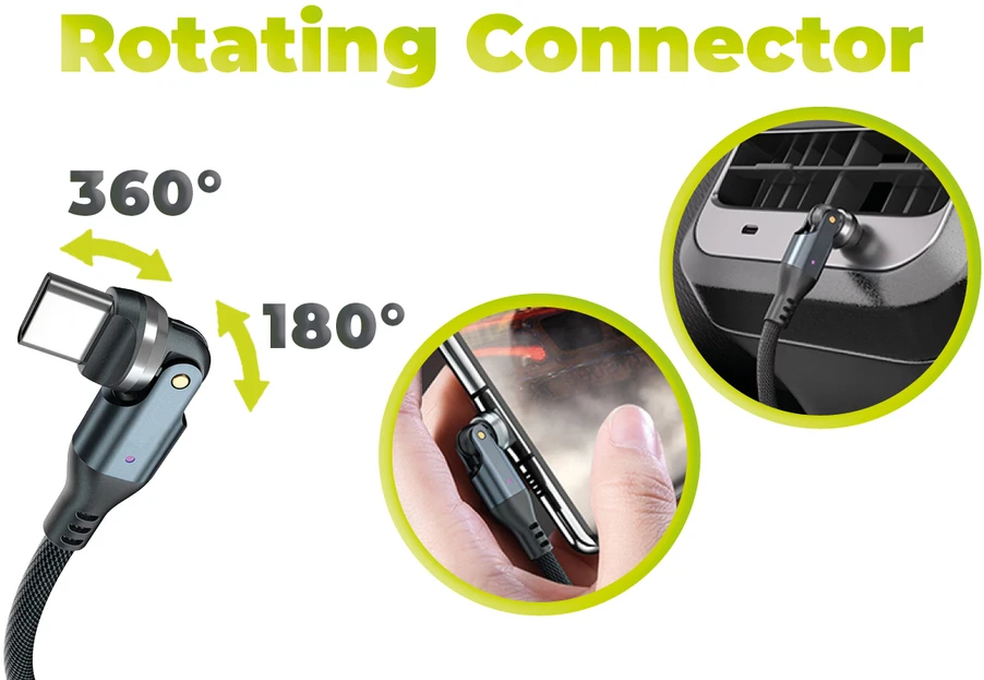 „Mobile Origin“ 240 W besisukantis laidas, 540° USB-C į USB-C, 1 m, CB12