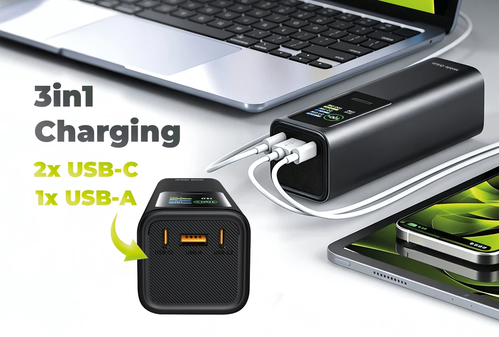 Mobile Origin 30000 mAh išorinė baterija su TFT ekranu ir žibintuvėliu PB17 – 2x USB-C + USB-A