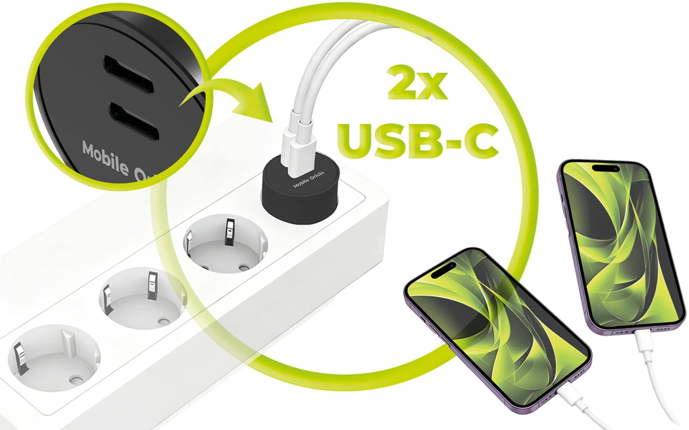 Mobile Origin 30W įkroviklio kištukas PW33 - 2x USB-C, juodas
