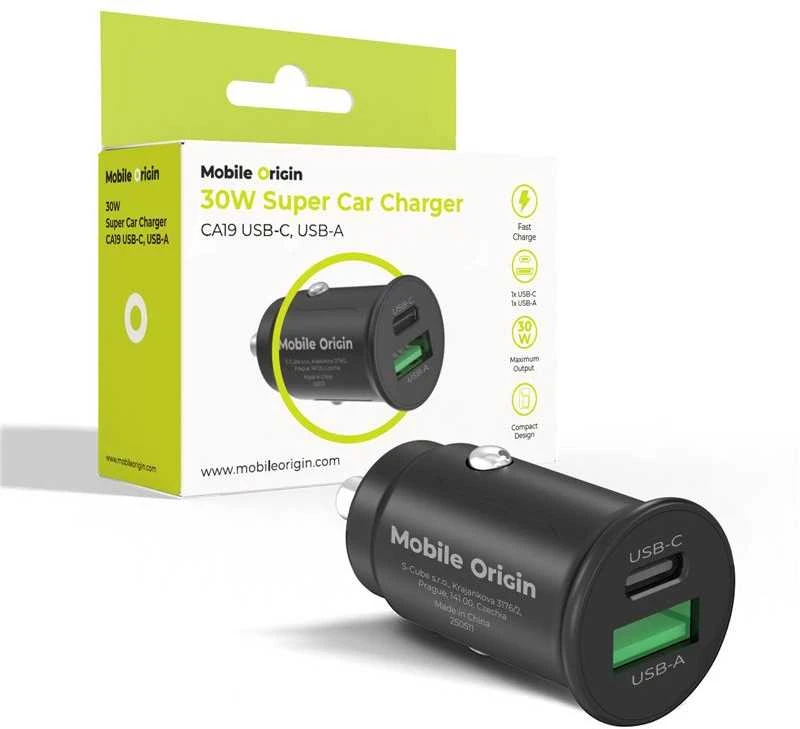 Automobilinis įkroviklis Mobile Origin 30W Super Car Charger CA19 - USB-C, USB-A