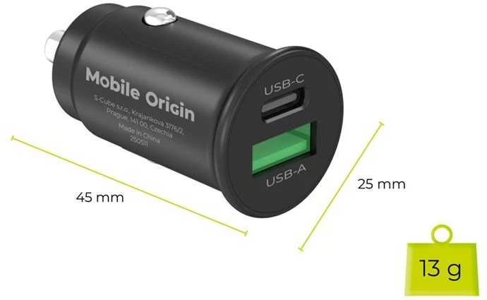 Automobilinis įkroviklis Mobile Origin 30W Super Car Charger CA19 - USB-C, USB-A