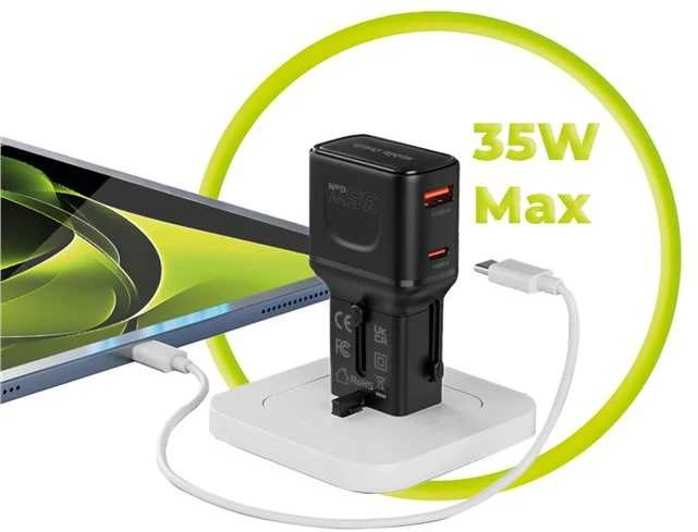 Įkroviklis Mobile Origin 35W Travel Adapteris, EU/US/UK/AU PW25, juodas