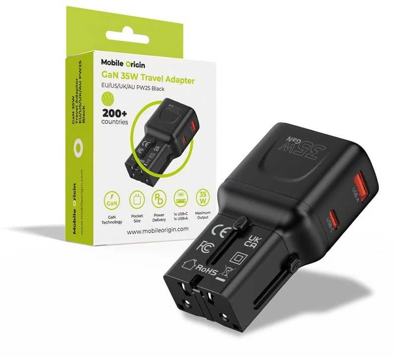 Įkroviklis Mobile Origin 35W Travel Adapteris, EU/US/UK/AU PW25, juodas