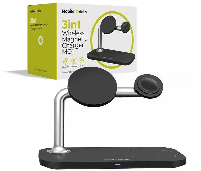 Mobile Origin 3in1 Wireless Magnetic Charger MO1, juodas