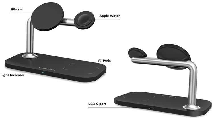 Mobile Origin 3in1 Wireless Magnetic Charger MO1, juodas
