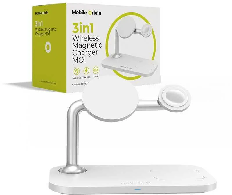 „Mobile Origin 3in1“ belaidis magnetinis įkroviklis MO1, baltas