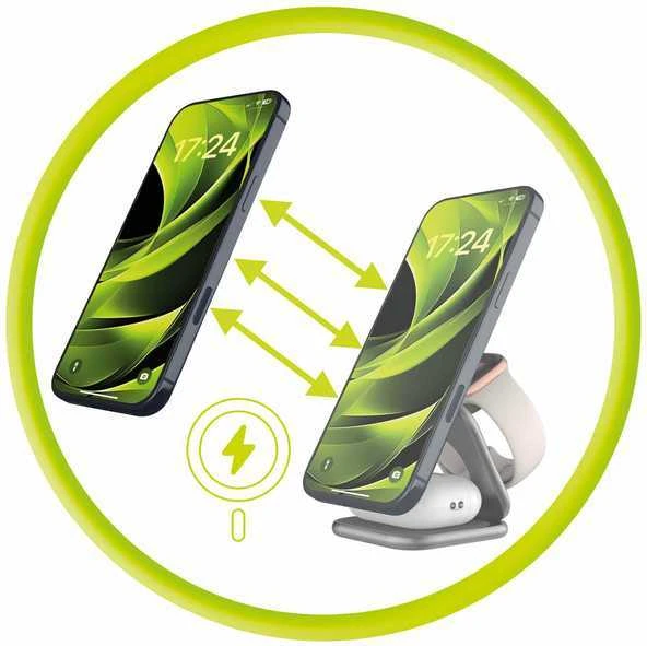Mobile Origin 3 viename Qi2 25W ultraplonas sulankstomas įkroviklis PW36 suderinamas su MagSafe kosminė pilka