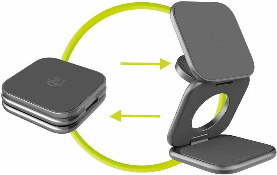 Mobile Origin 3 viename Qi2 25W ultraplonas sulankstomas įkroviklis PW36 suderinamas su MagSafe kosminė pilka