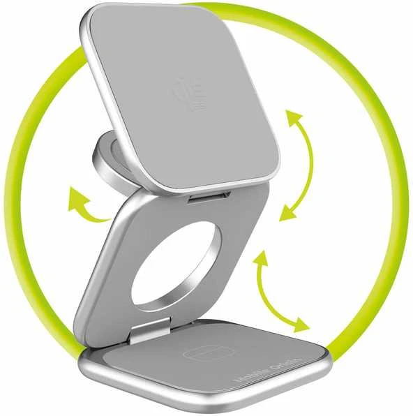 Mobile Origin 3 viename Qi2 25W itin plonas sulankstomas įkroviklis PW36, suderinamas su MagSafe, sidabro spalvos